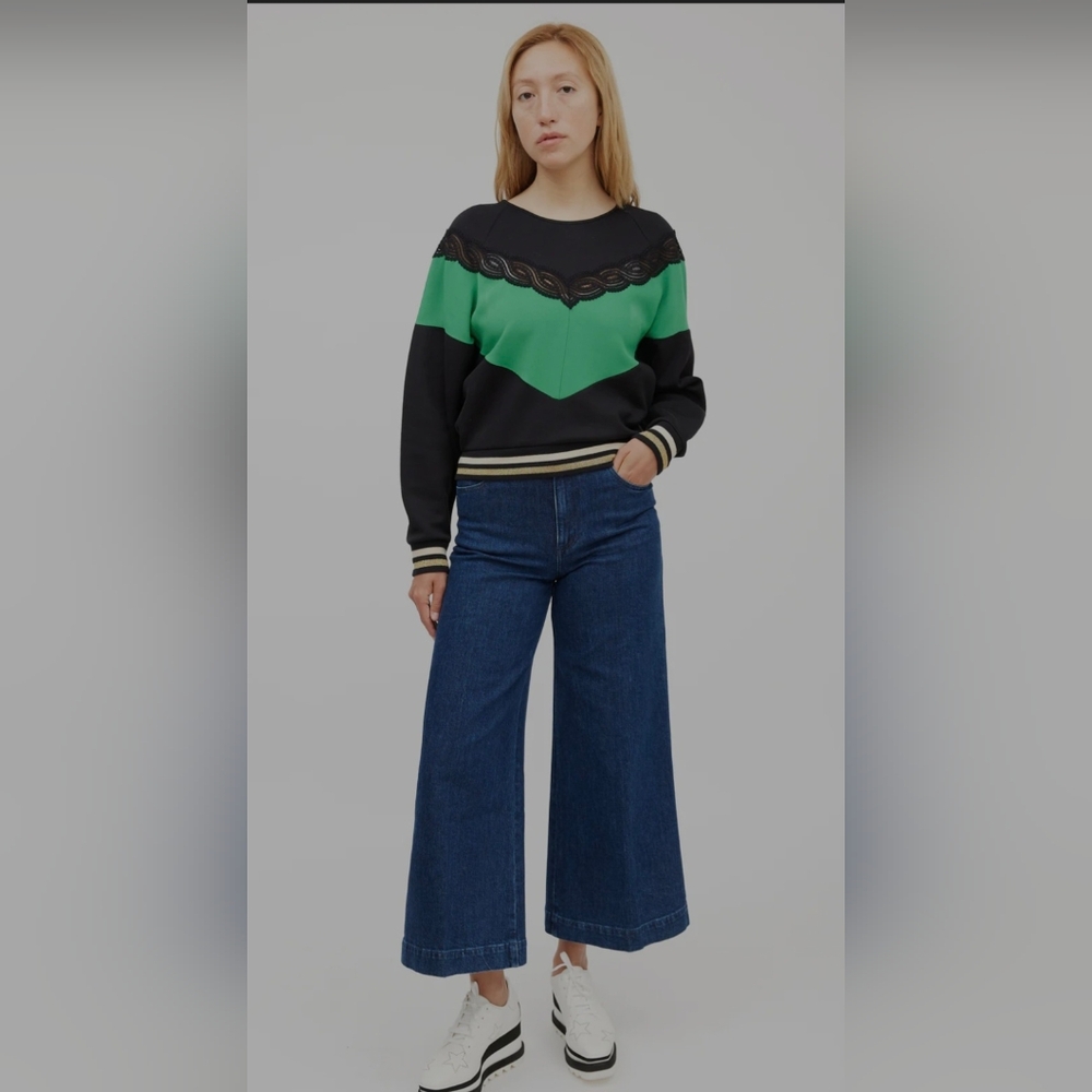 Stella McCartney  Black & Multicolor Lace Striped Top